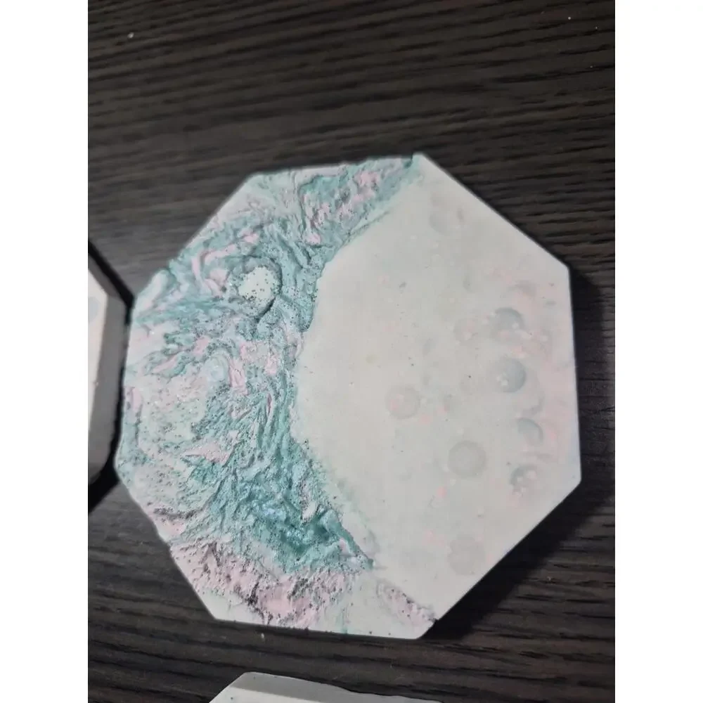 4 Teal/Pink White Marbled Eco Resin Stone Look Hexagon Coasters 4” Handmade